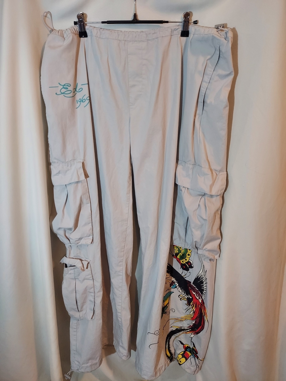 Ed Hardy Butterfly Bird Graphic Cargo Pants Khaki Tan Size XL